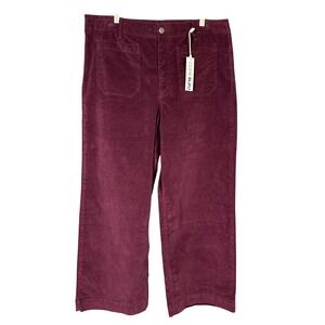 NWT Code Bleu Stretch Corduroy High Waist Wide Leg Crop Pants 16 Burgundy Maroon